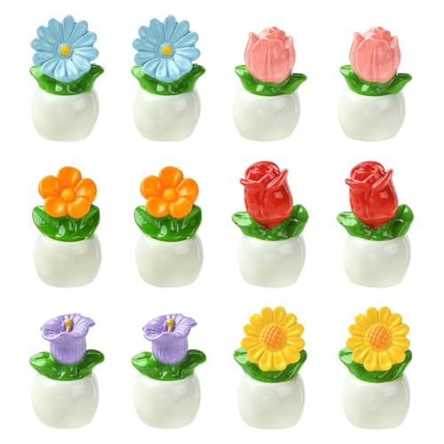 Stiesy Flower Pot Miniature Decorations 30Pcs, 6 Styles Mini Sizes Resin Plant Figurines for Home Office Desk Decor and Mini Garden Displays - color: Flower Pot-6 Styles-30pcs