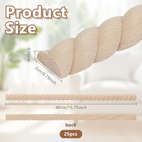 OLYCRAFT 25Pcs 3D Decorative Wood Trim Molding Twisted Unfinished DIY Trims 15.8 Inch Half Wooden Trim Molding Decorative Wood Trims for Home Wall Door Border Ceiling Cabinet Window - style: Twisted