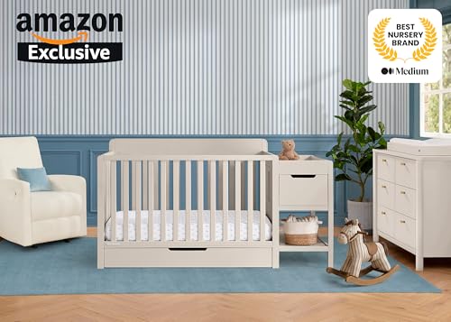 Delta Children Maya 5-in-1 Convertible Crib and Changer with Storage, Converts to Toddler Bed, Daybed, Sofa & Full Bed, Greenguard Gold Certified, 3 Mattress Heights for Baby, Soft Beige - color: Soft Beige