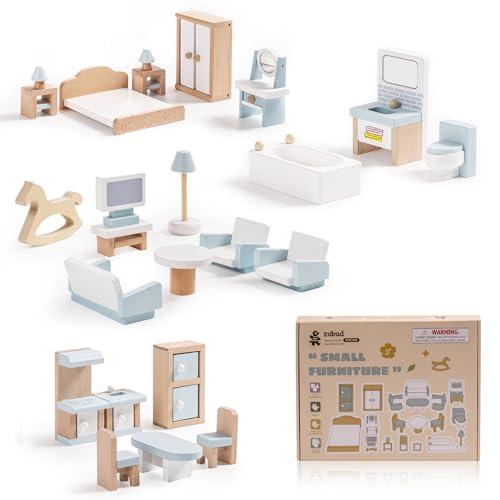 ROBUD Wooden Dollhouse Furniture Set, 23 Pcs Dollhouse Accessories