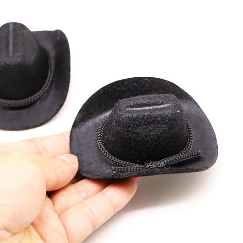 Dollhouse Cowboy Hat, Miniature Cowboy Hat, 1:6 Scale Miniature Soft Cowboy, Mini Hat, Brown/Black, American Old West Hat, for Dollhouse Craft Supplies (2PCS) (Black) - color: Black