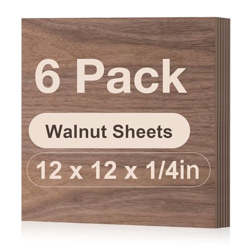 6 Pack Walnut Plywood, 12 x 12 x 1/4 Inch Unfinished Plywood for Laser Cutting and Engraving, Thin Wood Sheets Blanks for Wood Burning and DIY Project, ZXW-RW002 - color: Walnut 6-Pack, size: 1/4" x 12" x 12"