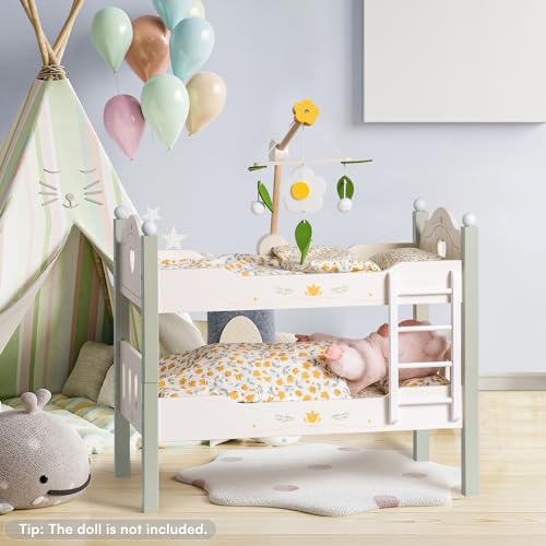 ROBOTIME Baby Doll Bunk Bed, Wooden Doll Crib for 18 Inch Dolls, American Girl Doll Furniture Toy with Bedding (Green, 2 Pcs Beds) - style: Green Modern