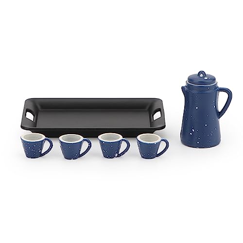 Dollhouse Miniature Spotted Coffee Pot with 4 Cups and Tray Kitchen Accessories 1:12 Scale Appliance Model Japanese Model Dollhouse Ornament Accessories (Blue) - color: Blue
