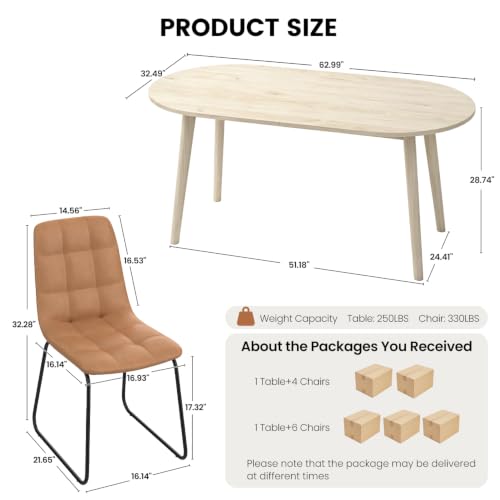 63" Oval Dining Table Set for 4 with Solid Wood Legs - color: Walnut Table C-brown Chairs