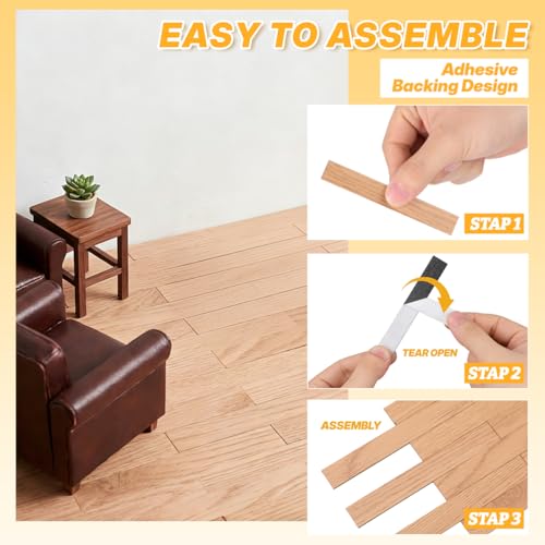 TOYANDONA 40 Pcs Miniature Dollhouse Wallpaper and Flooring Peel and Stick Miniature Wood Flooring Tiles for Doll House Mini DIY Self Adhesive Dollhouse Accessories for 1:12 Scale Doll House - color: Light Brown