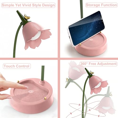 magical JD LED Desk Lamp Cordless Table Light Adjustable Gooseneck Dimmable Touch Rechargeable Battery Eye-Caring Night Light for Kids,Mini Cute Lamp for College Dorm Bedroom Reading - color: Pink
