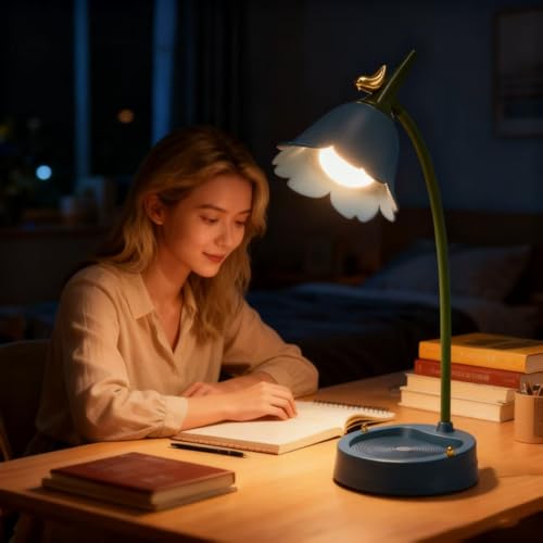 magical JD LED Desk Lamp Cordless Table Light Adjustable Gooseneck Dimmable Touch Rechargeable Battery Eye-Caring Night Light for Kids, Mini Cute Lamp for College Dorm Bedroom Reading (Blue) - color: Blue