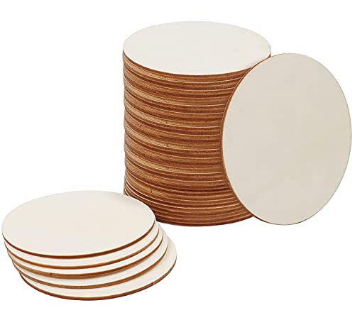 30 Pieces 4" Inch Unfinished Round Wood Discs for Crafts Wooden Cutout Tiles Wood Circles Round Slices Painting and Christmas Decorations,Home Decoration,DIY Craft Coasters for Painting Writing - size: 30 Pieces 4" Round
