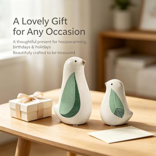 Ceramic Bird Figurine Large Green Leaf Bird Statue Tabletop Decor 5.1 Inch - color: Large Bird