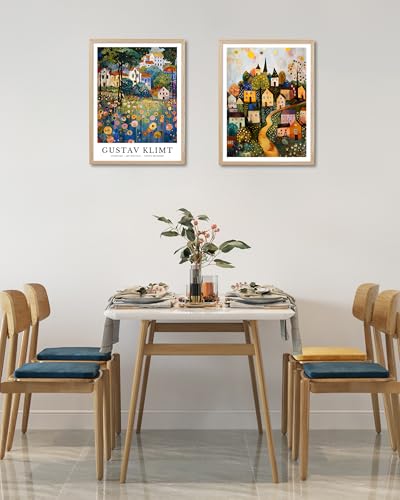 HesenDot Gustav Klimt Village Framed Wall Art, 12x16in Natural OAK Wood - color: Framed Gustav Klimt Landscape
