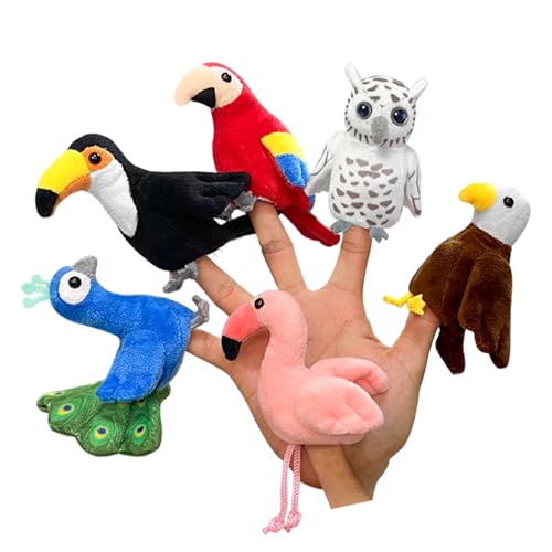6pcs Bird Finger Puppets Set, Cute Animal Puppet for Role-Playing Mini Hand Puppets Suitable for Kids,Bird Animal Puppets for Storytelling, Realistic Finger Puppet for Toddlers - color: Bird