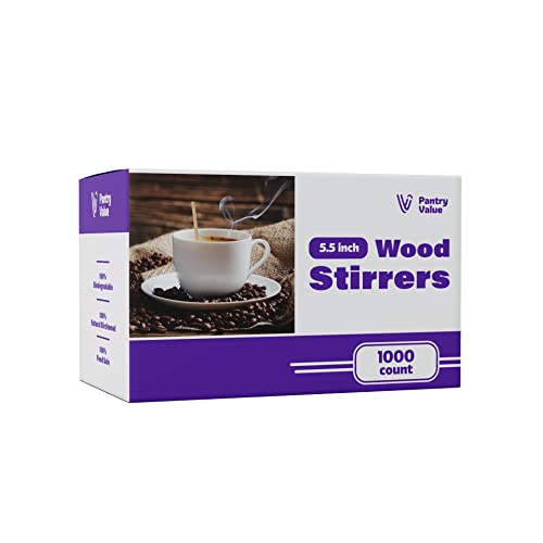 Pantry Value [1000 Count] 5.5 Inch Wooden Coffee Stirrers - Wood Stir Sticks, Biodegradable, Eco-Friendly Wood Stirrers for Coffee & Cocktails