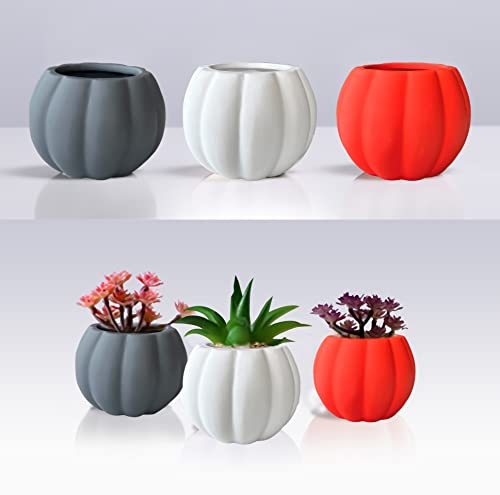 Set of 3 Ceramic Miniature Pumpkin Succulent Pots with Drainage Hole3x4x2.3