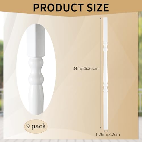 Yaocom Vinyl Railing Spindles, 1 1/4" Sq X 34", Vinyl Railing, 9 Pack - size: 1 1/4" Sq X 34"