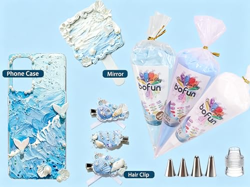Blue Whipped Cream Glue Clay Kit, Decoden Cream Glue Crafts for Teens - color: Light Blue