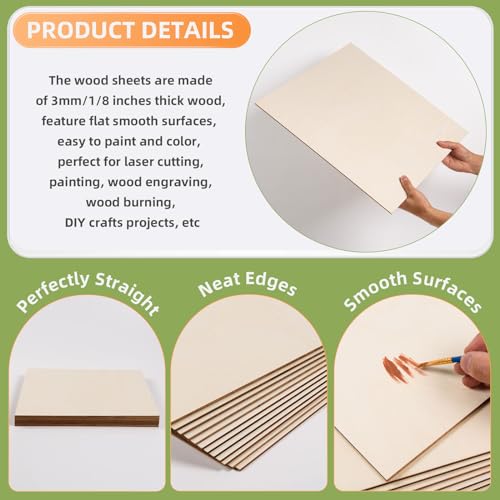 AWIZOM 6 Pack Basswood Sheets for Crafts-24 x 24 x 1/8 Inch- 3mm Thick Plywood Sheets with Smooth Surfaces Unfinished Wood Boards for Laser Cutting, Wood Burning, Architectural Models, Staining - size: 24 x 24 x 1/8 Inch
