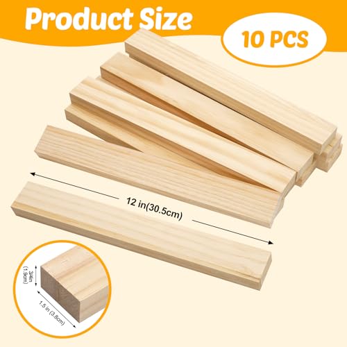 Wood Strips Slats Wooden Dowels for Crafts 3/4"x 1.5" x 12", 10 PCS Decorative Wood Trim Planks for Wall, Square Wooden Sticks for Crafting, Unfinished Pine Lumber Pieces for Woodworking Models Making - size: 3/4" x 1.5" x 12"-10 PCS