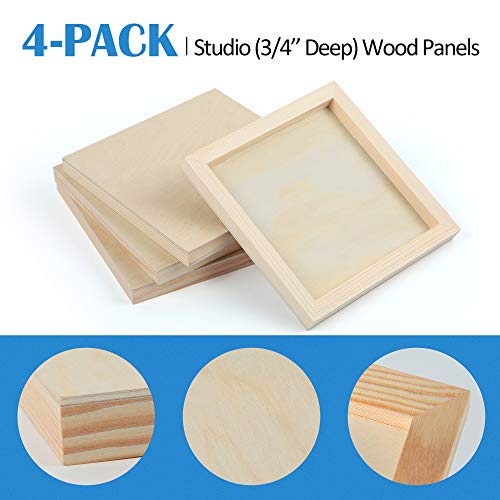 Falling in Art 4 Pack 8x8’’ Unfinished Birch Wood Panels Kit for Painting - size: 8'' x 8'' Studio