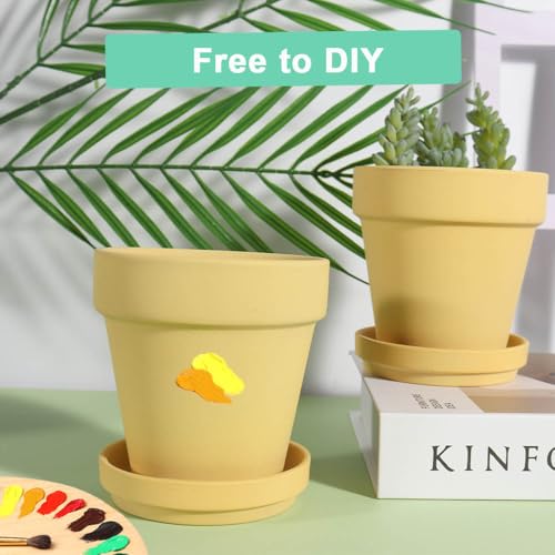 vensovo 4 Inch Yellow Terracotta & Clay Pots with Saucer, 6 Pack - color: Yellow