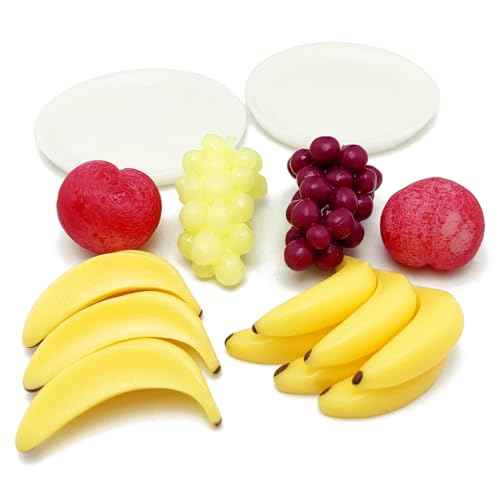 Miniature Fruit with Plates Kit for 1:12 Dollhouse, 12 Pieces