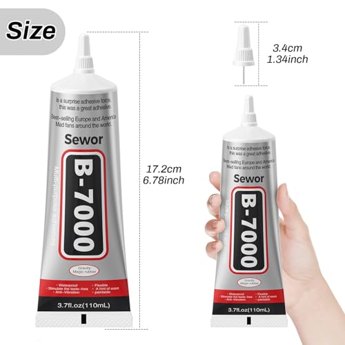 B-7000 Glue Clear for Rhinestone Crafts, Jewelry and Bead Adhesive B7000 Semi Fluid High Viscosity Glues for Clothes Shoes Fabric Cell Phones Screen Repair Metal Stone Nail Art Glass