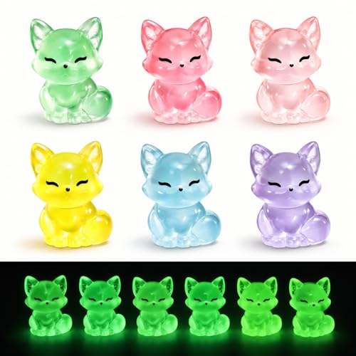 Glow in The Dark Fox Figurines for Fairy Garden - color: Purple Fox