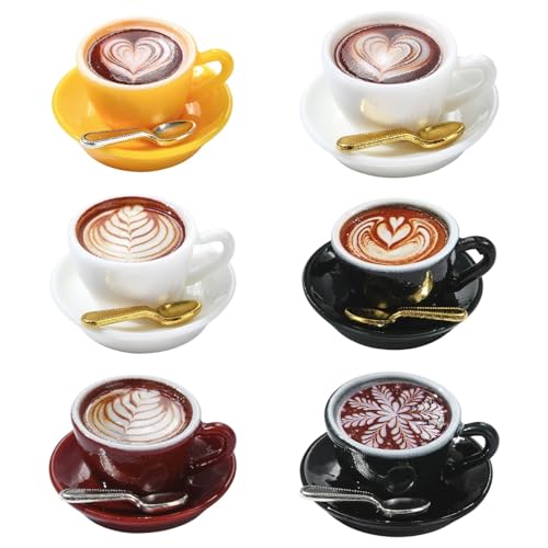 Stiesy 65 Pcs Coffee Cup Miniature Figurines Sets 13 Styles Small Resin Tableware Plate Spoon Cup Ornaments Figurines for Cafe Counter Adult Collector Shelf Decoration Collection - color: Coffee Cup-65pcs