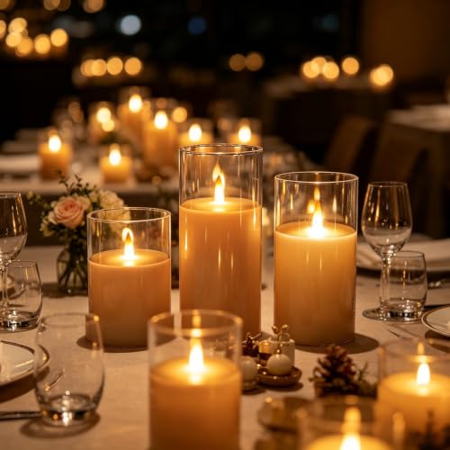 NICEME Clear Glass Flameless Candles Battery Operated with Remote Timer, Real Wax LED Pillar Candles with Flickering Flame Pure White Radiance Evanescing Fake Candles for Wedding Home Decor, Set of 3 - color: White + Clear Glass, size: D 3”×H 4”5”6”
