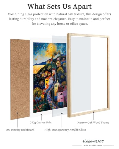 HesenDot Night Village Framed Wall Art,12x16in Natural OAK Wood - color: Framed Klimt Village Night