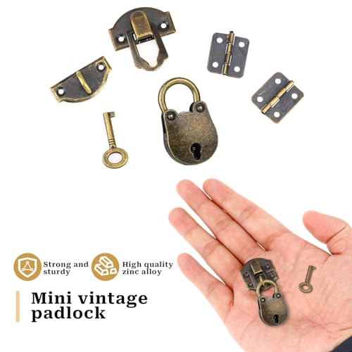 2 Set Antique Bronze Hasp Latch Mini Box Hinges and Locks with Keys Decorative Lock Buckle with Screws for Jewelry Wooden Box and DIY Crafts - style: b