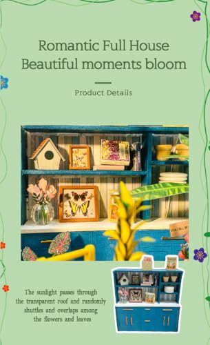 338 PCS DIY Miniature Flower House Kit with LED Light, Greenhouse Dollhouse Building Model, Botanical Craft Kit for Adults and Teens