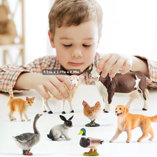 Divwa 15 Pcs Farm Animal Toy for Kid, Plastic Toy Farm Animal Figure Set Playset Including Cow Horse Goat Sheep Pig Donkey Goose Duck Turkey Chicken Dog Cat Rabbit for Kid Age 3-5 5-7