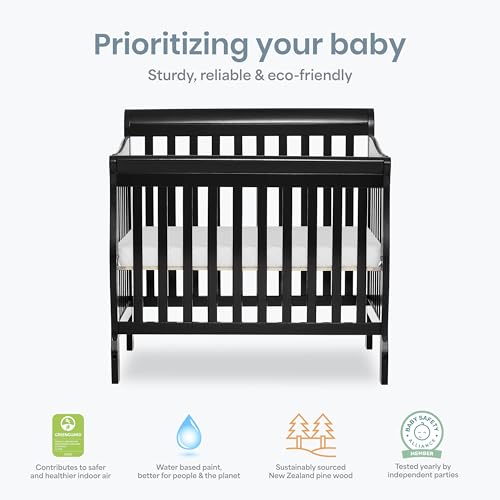Dream On Me 4-in-1 Mini Baby Crib for Small Spaces, Aden, Black - color: Black