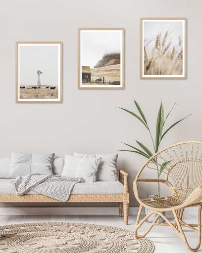 HesenDot Farmhouse Mountain Cabin Natural OAK Wood Framed Wall Art, 12x16in - color: Framed House and Hill