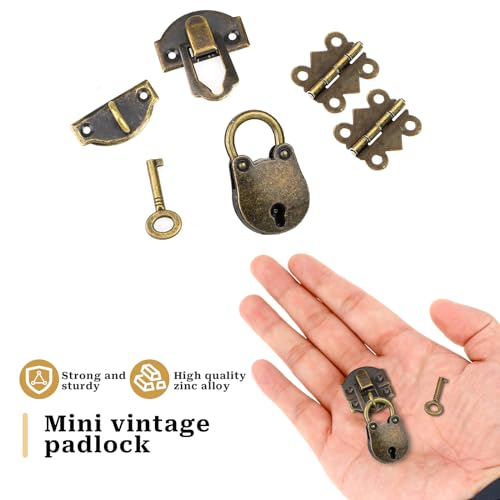 2 Set Antique Bronze Hinges and Locks with Keys Mini Box Hasp Latch 25.5 X 32.5 mm Decorative Lock Buckle with Screws for Jewelry Wooden Box and DIY Crafts - style: c