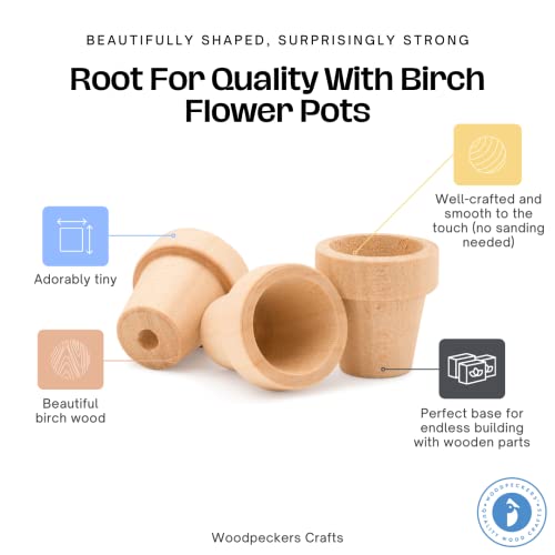 Woodpeckers Mini Wood Flower Pot 5/8-inch x 9/16-inch, Pack of 24 Unfinished Flower Pot Mini, Small Flower Pot for Crafts - size: 5/8 inch