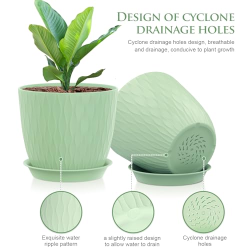 WSMKSZ 7 inch Plant Pots, 5 Pack Flower Pots with Drainage Holes and Saucers for Indoor Plants, Plastic Planters with Water Ripple for Small Garden House Plants, Nursery Pots for Succulent, Colorful - color: Colorful, size: 7inch 5pcs