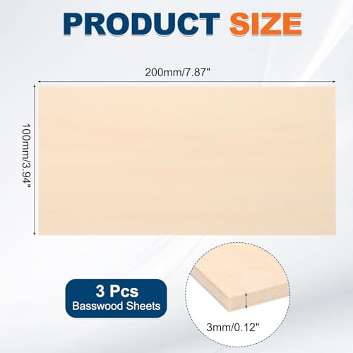 MECCANIXITY 3pcs Basswood Sheets 8x4 x 1/8" Unfinished Wood Boards Plywood - size: 8 x 4 x 1/8 Inch
