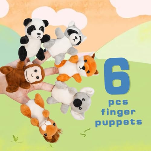 Farm 6pcs Finger Puppets Set, Cute Animal Puppet Mini Hand Puppets Role-Playing Story Animal Soft Plush Toy for Kids Monkey, Fox, Squirrel, Raccoon, Panda, Koala (jungle01) - color: Jungle01
