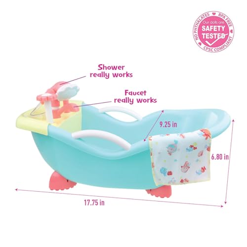 JC Toys - for Keeps Playtime! | Baby Doll Real Working Bath Set | Fits Dolls up to 16" | Shower and Faucet Really Work | Play Accessories | Ages 2+ - color: Blue/Pink Bath Set