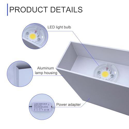 KICAAO LED Wall Sconces Set of Two, 12W Wall Light, White Warm Light 3000K - color: White 3000K