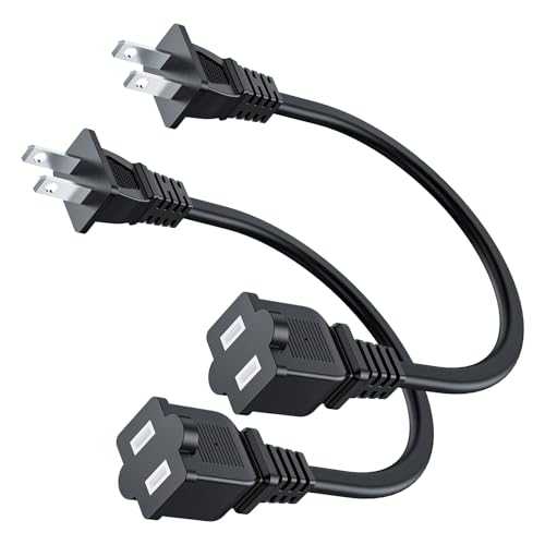 1ft 2-Prong Power Extension Cord Black, 2-Pack NEMA 1-15P to 1-15R - style: Normal Plug-2PACK