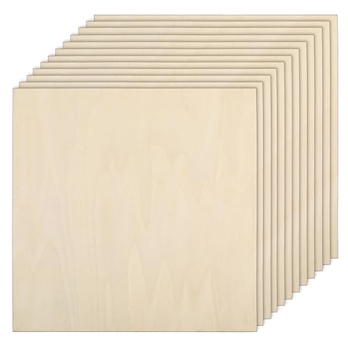 16 Pack Basswood Plywood Sheets 12 x 12 x 1/5 Inch-5 mm Thick Basswood Plywood Board Wood Squares Sheets Natural Unfinished Wood for Crafts, Painting, Model Making, Wood Burning and Laser Projects