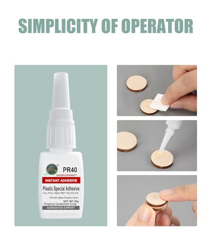 Super Glue for Plastic, Instantly Strong Adhesive for Vinyl, Acrylic, Model, Miniature, PVC, ABS, PBT, PS, PA, PC, PM, MA, Nylon - Clear, Waterproof, Heat-Resistant
