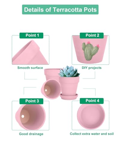 vensovo 4 Inch Peach Pink Terracotta & Clay Pots with Saucer, 6 Pack - color: Peach Pink