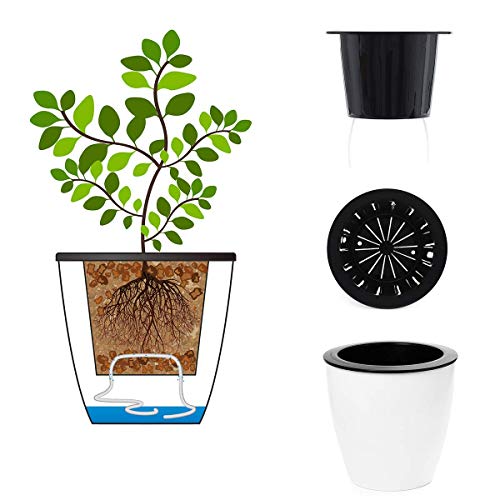 5.2“ Self Watering Planter White Flower Pot, 3 Pcs Medium Planter Pot, Mini Plant Pot, for All Plants, Herbs, African Violets, Succulents, Flowers Or Start Plants, White, 5 inch - size: 5.2 Inch