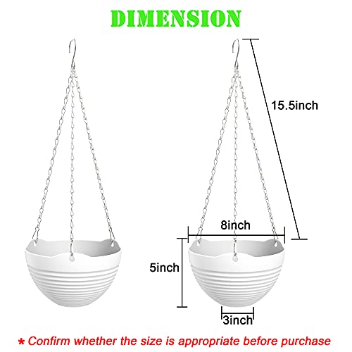 Hanging Planters, Set of 9 White Hanging Pots, 8" Hanging Flower Pots, Plant Pots with Drainage Plugs, Water Barrier and Chains, Come with Free Mini Garden Tools Set