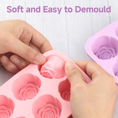2 Pcs Rose Silicone Mold for Chocolate,20-Cavity Rose Chocolate Mold for Candy, Gummy&Cake Decorating-Flexible Flower Ice Cube Mold & Candy Mold for Strawberries,Jello,and Baking - color: 20-Cavity Pink&Purple