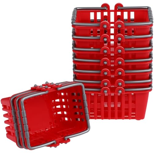NUOBESTY 10Pcs Mini Shopping Basket Mini Supermarket Cart Tiny Plastic Retail Shopping Baskets with Handles for Kids Party Favors Dool House Ornament Red 2.7x1.2x1.3 Inch - size: 2.56 x 1.77 x 1.38 inches